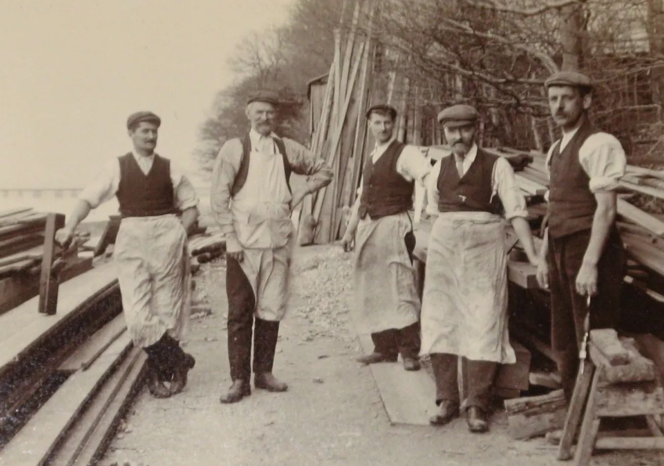 An old black and white photo of men working in the Bay